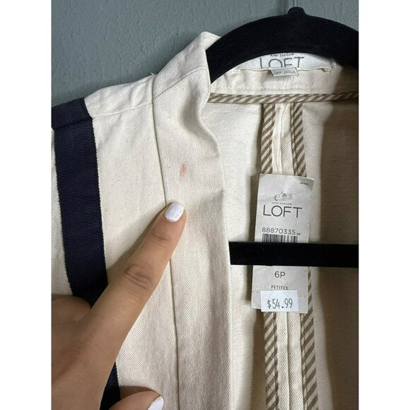 LOFT 6 Petite Preppy Cream Black Trim Blazer Jacket Spring Summer - Picture 5 of 10